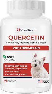 Quercetin & Bromelain Tablets for Dogs  for Skin Allergy, Atopic Dermatitis, Ear Infection Treatment & Joint Inflammation  Immune & Anti-Inflammatory Support  Vet-Formulated