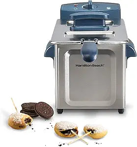 Hamilton Beach Family Style Electric Deep Fryer, Includes Frying Basket with Hooks, 1500 Watts, Easy Detach Magnetic Cord, 2 Liter / 8 Cup Oil Capacity, Kitchen Makeover Blue (35031)