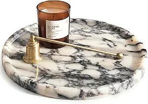 Calacatta Viola Marble Tray, Elegant Natural Stone, Round Marble Decorative Tray for Vanity, Bathroom, Kitchen and Home Decor, Premium Packaging, Large (11.5"), 5 lbs