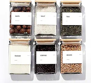 APT 1101 Glass Storage Jars with Bamboo Lid, glass canisters with airtight lids, Clear jars with lids for Spice, Cookie, Candy, Tea, Coffee Bean and Rice (White, 26 oz, Set of 6)