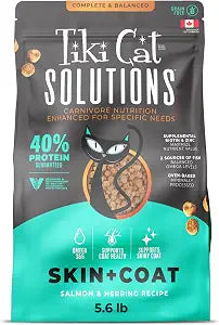 Tiki Cat Solutions Dry Cat Food, Skin & Coat, Salmon & Herring, 5.6 lbs. Bag