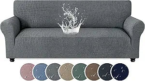 MAXIJIN Waterproof Couch Cover for 3 Cushion Couch, 1 Piece Stretch Sofa Covers Slipcovers with Non-Slip Elastic Bottom, Washable Furniture Protector for Dogs Pets (Large, Light Gray)