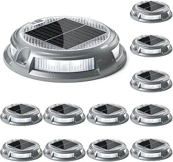 SIEDiNLAR Solar Driveway Lights Outdoor 16 LEDs 9 Modes, Dock Markers Deck Lights Waterproof Warning for Driveway Step Walkway Pathway Ground Yard Garden, RGB (12 Pack)