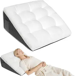 Bed Wedge Pillow for Sleep Apnea 12 Inch - Dual Layer Triangle Pillow with Soft PP Cotton Topper, Ideal Headboard Pillow for Post-Surgery Recovery, Snoring & Back Pain Relief
