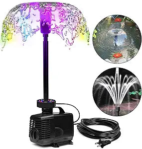 DOMICA 45W 792 GPH LED Pond Pump with Fountain Kit (3000L/H), Submersible Garden Water Fountain Pump, for Waterfall, Hydroponics, Aquariums, Fish Tanks, Indoor Outdoor (AC Powered)