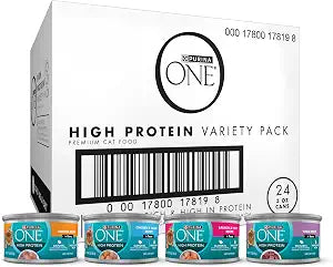 Purina ONE Natural, High Protein Cat Food Variety Pack, Chicken, Tuna, Salmon and Trout Recipes - (Pack of 24) 3 oz. Cans