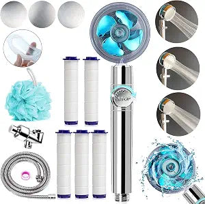 Upgraded High Pressure Vortex Propeller Handheld Shower Head Kit with Spare Accessories, 3 Spray Panels for Multiple Shower Modes
