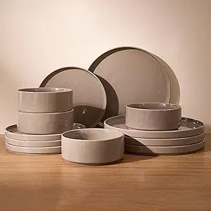 Famiware Nebula Plates and Bowls Set, 12 Pieces Dinnerware Sets, Dishes Set for 4, Cinnamon Brown
