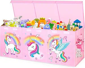 Mabahoo Extra Large Toy Box Chest, Collapsible Toy Storage Organizer with Lids, 40"X14"X16" Sturdy Large Kids Toy Storage Bins Boxes Baskets for Girls, Boys, Nursery, Playroom, Pink