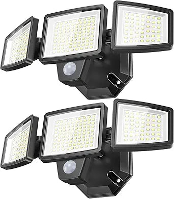 LED Security Lights Motion Sensor Outdoor Lights, 6500K Daylight, IP65 Waterproof, Dusk to Dawn, 3-Head Motion Detected Flood Light for Garage, Yard, Porch, 2Pack
