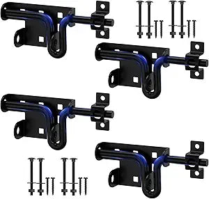 TRIPLE DEER Heavy Duty Sliding Bolt Gate Latch with Padlock Hole & Carriage Bolt, Slide Bolt Hardware for Wooden Fence/Yard Fence/Shed Door/Barn Door, Black, 4 Pack