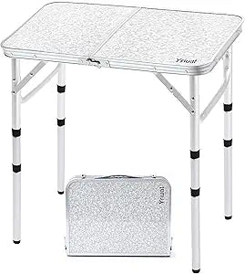 Yriuat Folding Camping Table 2ft Portable Picnic Table Adjustable Height Small Card Table Aluminum Foldable Lightweight with Carry Handle for Outdoor Indoor Hiking Camp BBQ Beach