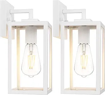 Outdoor Porch Light Fixtures, White Outdoor Wall Lights, Exterior Waterproof Wall Lantern with E26 & Tempered Glass, Outside Lights for House Front Door Patio Garage, Anti-Rust, 2 Pack