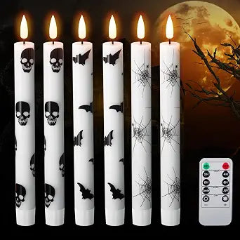 Halloween Flameless Taper Candles with Remote, Halloween Prints