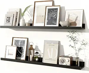 Fun Memories Picture Ledge Shelves Set of 2, 36 Inch Rustic Wall Mounted Floating Shelves with Lip for Home Storage and Dcor in Bathroom, Kitchen, Nursery, Bedroom, Living Room, Black