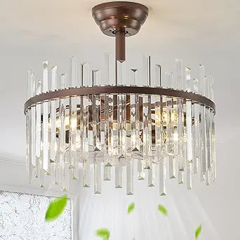 Brown Fandelier Ceiling Fans with Lights, Crystal Chandelier Ceiling Fan with Light Remote Control, Mid Century with 6 Speeds for Bedroom, Living Room
