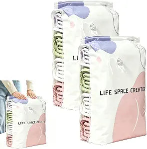 2PCS No Pump Vacuum Storage Bags, Space Saver Compression Seal Bags for Clothing, Blankets and Bedding Storage(L 393115")