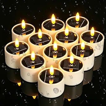 Solar Tea Lights Outdoor Waterproof, 12pcs Rechargeable Dusk to Dawn Lighting Flameless Tealight Candles, Flickering LED Votive Candle for Lanterns Patio Deck Garden Camping Decor