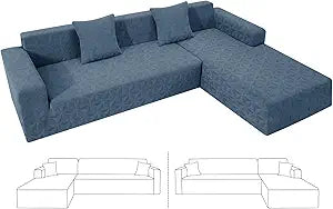 ZNSAYOTX Stretch Sectional Couch Covers New-Triangle Texture, Thick Slipcovers with Elastic Bottom for L Shape Sectional Sofa, 2 Pcs Pet Friendly Universal Protector for(Sofa or Chaise), Dark Grey