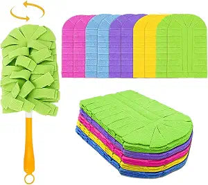 Reusable Duster Refill Compatible with Swiffer - 5 Pack 360 Electrostatic Duster Refills with Handle - Heavy Duty Dusters Refills for Dust, Hair, Furniture, Blinds & Ceiling Fans