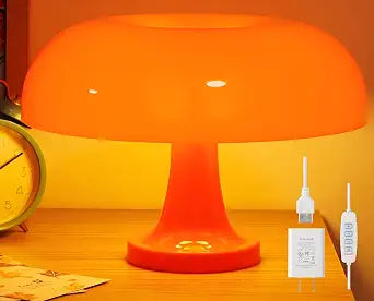 Orange Mushroom Lamp Dimmable Mushroom Table Lamp with 3 Lighting Modes Plug Donut 70s Retro Mid Century Lamp for Room Aesthetic Modern Lighting for Bedroom Living Room Home Decor & Gifts