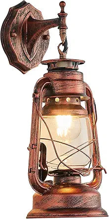 NOXARTE Rustic Wall Sconce Lighting Lantern Mounted Light with Glass Lampshade for Hallway Farmhouse Loft W7 x H15