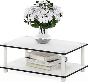 Furinno JUST Coffee Table, 2-Tier Modern Coffee Table with Open Shelf, Toolless Assembly Side Table, for Living Room, Bedroom, Home Office, Plain White