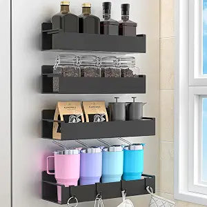 HuggieGems 4 Pack Magnetic Spice Rack Organizer for Refrigerator and Oven, Black Fridge Organizers and Storage for Kitchen