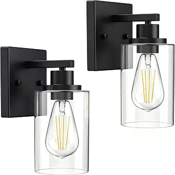 Wall Sconces Set of Two Matte Black Vanity Lights for Bathroom Indoor