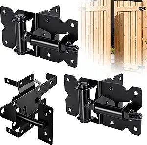 Self Locking Gate Latch and Gate Hinges Set,Gate Hardware Kit for Vinyl and Wood Fence with Installation Screws Heavy Duty 1 Gate Latches 2 Gate Hinges