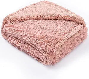 Pink Fluffy Waterproof Caling Blanket for Big Dogs Fuzzy Long Faux Fur Pet Blankets for King Size Bed Covers (Pink,XL-85x57in)