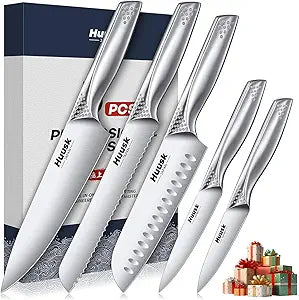 Huusk Japanese Chef Knife Set - 5 PCS Kitchen Knife Sets with Ergonomic Handle, Professional Ultra Sharp Chef Knives Set, Ideal Gifts for Men and Women