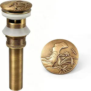 Universal Pop Up Sink Drain  Solid Brass Anti-Clog Stopper with Overflow & Orchid Style.