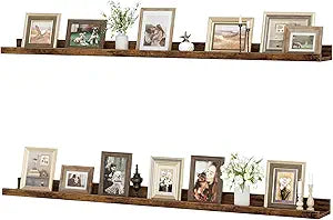 Floating Shelves for Wall, 48 inch Wood Floating Shelves Set of 2, Picture Ledge Shelf for Books Photo Frames, Wall Mounted Shelves for Bathroom Bedroom Living Room Kitchen, Vintage Brown