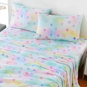 Twin Size Kids Sheets Set, 3 Pieces Star Bed Sheet Sets for Girls