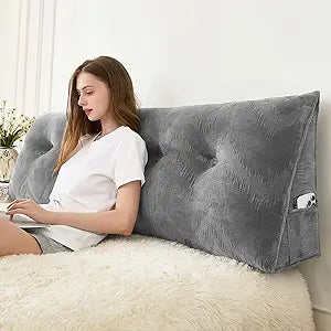 Zelladorra Headboard Pillow for Bed,Triangular Wedge Pillow Headboard Soft Support While Reading and Resting,Bed Bolster Cushion Headboard with Removable Cover,Grey, Queen (59"x8"x20")