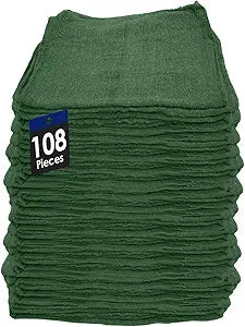 Cotton Shop Towels Cleaning Rags 108 Pack, 12x14 Inch 100% Cotton Bulk - Dye-Free Lint-Free Shop Rags Cleaning Cloths for Bar, Car, Garage, Automotive and Kitchen - Green