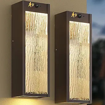 Motion Sensor LED Outdoor Wall Light Fixtures 2 Pack, 15in Exterior Bronze Waterproof Outdoor Lighting, Large Modern Water Ripple Porch Sconces Wall Mounted Outside Lantern for Garage Front Door