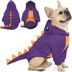 QBLEEV Dog Dinosaur Costume, Dog Halloween Costume with Hoodie | Winter warm coat for cold weather, funny party cosplay pullover clothes hood, soft knit outfit for small medium large dogs