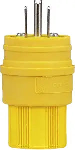 EATON 14W47-K Arrow Hart Straight Blade Watertight Grounded Electrical Plug, 125 Vac, 15 A, 2 P, 3 W, Yellow