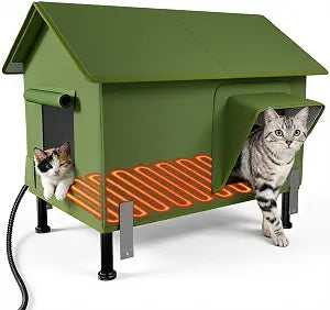 Insulated Outdoor Cat House - InfLuvRealm 100% Waterproof Heated Cat Houses for Outdoor Cats with Escape Door & Heating Pad, Insulated for Feral Cats