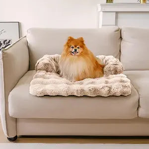 FUNNY FUZZY Pet Fluffy Fuzzy Couch Cover, Calming Washable Dog Bed Sofa Protector Pets Mat for Small Dogs and Cats (Coffee,27.56  24.02  5.51 in)