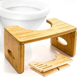 Foldable Bamboo Toilet Stool, 7 Inch Bathroom Poop Stool, Collapsible Squat Potty Step Stool for Adults, Non-Slip Toilet Stool to Improve Squatting Posture, Suitable for Seniors, Natural