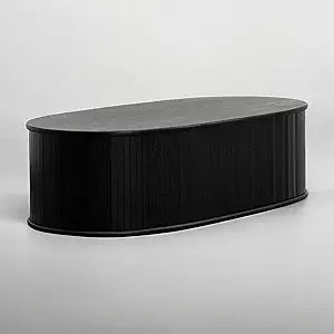 NTC Stream Coffee Table, Modern Oval Wooden Center Table with Vertical Groove Design, Stylish Living Room Decor, Contemporary Minimalist Style for Home and Office, Easy Assembly - Burnt Black