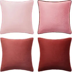 MONDAY MOOSE Decorative Throw Pillow Covers Cushion Cases, Set of 4 Soft Velvet Modern Double-Sided Designs, Mix and Match, Pillow Inserts Not Included (18x18 inch, Pink/Dark Pink)