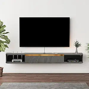 Floating TV Stand, 47'' Wall Mounted Entertainment Center TV Media Console, Floating Shelves with Door, Floating TV Cabinet Large Storage TV Bench for Living Room (Dark Grey, 47.64IN)