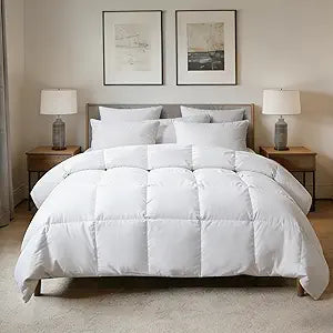 Hotel Suite Feather Down Comforter, Natural Fluffy Duvet Insert, Luxurious Hotel Collection Quilts, All Season Bedding Comforter, 100% Cotton CoverFull/Queen Size, 88 x 88 Inch, White