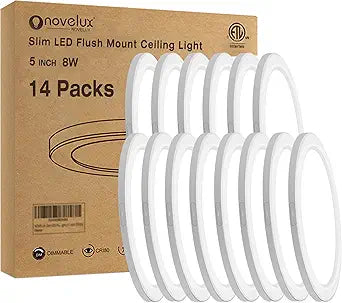 5" Flush Mount Ceiling Light Dimmable, 5000K White LED Ceiling Light Ultra Thin Round Ceiling Light Fixture for Bedroom, Bathroom,Kitchen, Hallway,Basement,Closet,14Pack
