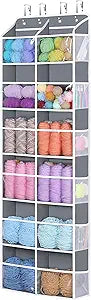 Univivi Over Door Hanging Yarn Storage Organizer, 6 Tiers Hanging Yarn Knitting Organizer with 12 Mesh Side Pockets for Crochet Accessories, Knitting Needles and Yarn Balls