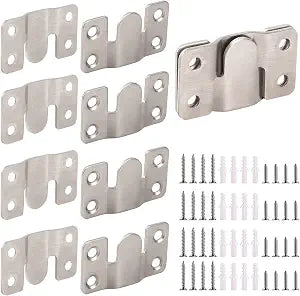 4 Pairs Interlocking Flush Mount Bracket Picture Hanging Hooks Stainless Steel Heavy Duty Photo Frame Hook Large Picture Hanger Hanging Buckle Furniture Connector Headboard Wall Mounting Hardware